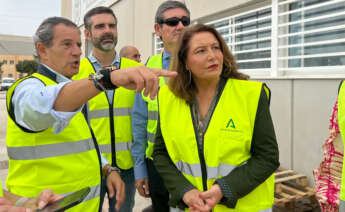 Los consejeros de Sostenibilidad, Medio Ambiente y Economía Azul, Ramón Fernández-Pacheco, y de Agricultura, Pesca, Agua y Desarrollo Rural, Carmen Crespo, durante la visita al puerto de Adra, junto al alcalde del municipio, Manuel Cortés, y el director de la Agencia Pública de Puertos de Andalucía, Rafael Merino.