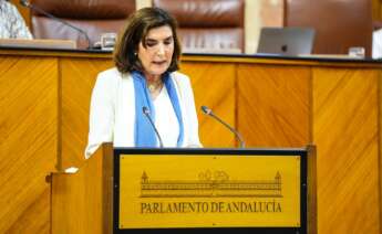 Rocío Blanco, consejera de Empleo, en el salón de Plenos del Parlamento. Foto: Consejería de Empleo, Empresa y Trabajo Autónomo