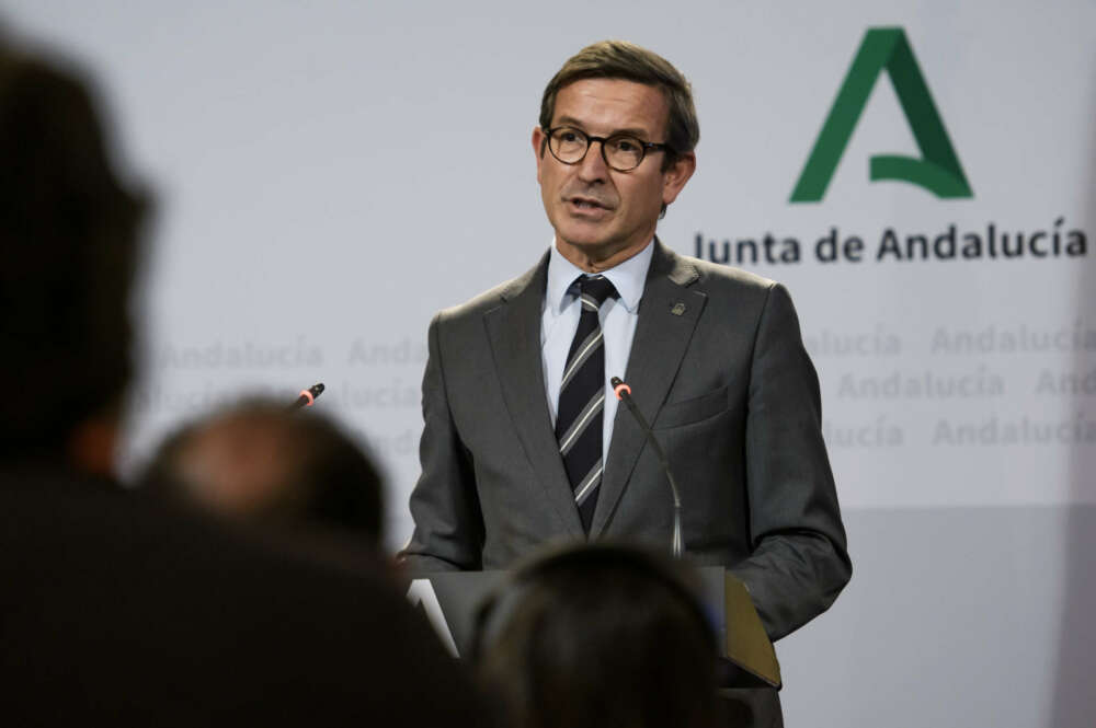 El consejero de Industria, Energía y Minas, Jorge Paradela, en la comparecencia tras una reunión del Consejo de Gobierno de la Junta de Andalucía.