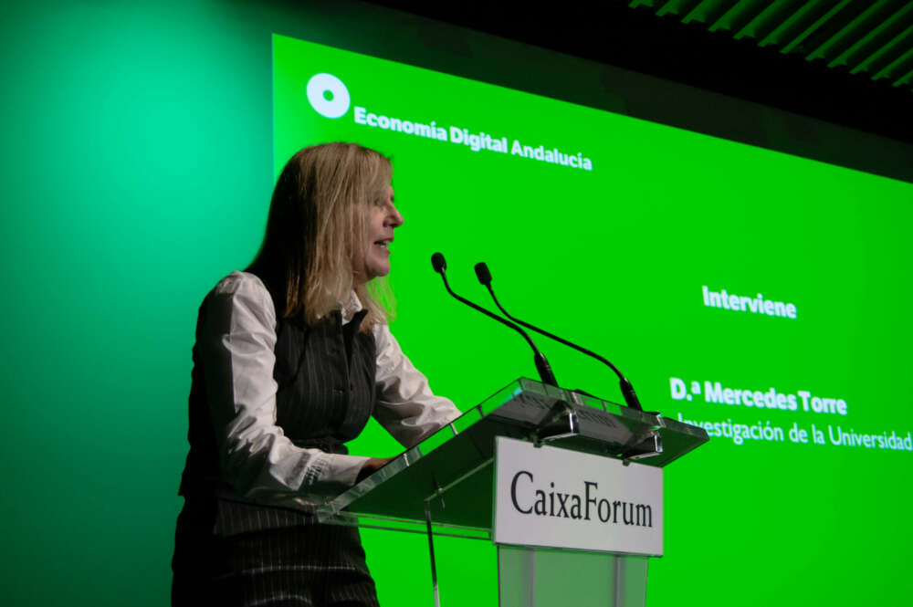 Mercedes Torres, vicerrectora de investigación de la Universidad Loyola durante la presentación del Atlas de la Empresa Comprometida de Andalucía.