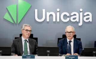 El presidente de Unicaja, José Sevilla, y el CEO de la entidad, Isidro Rubiales, durante la pasada presentación de resultados anuales.