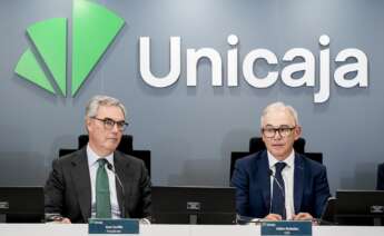 El presidente de Unicaja, José Sevilla, y el CEO de la entidad, Isidro Rubiales, durante la pasada presentación de resultados anuales.