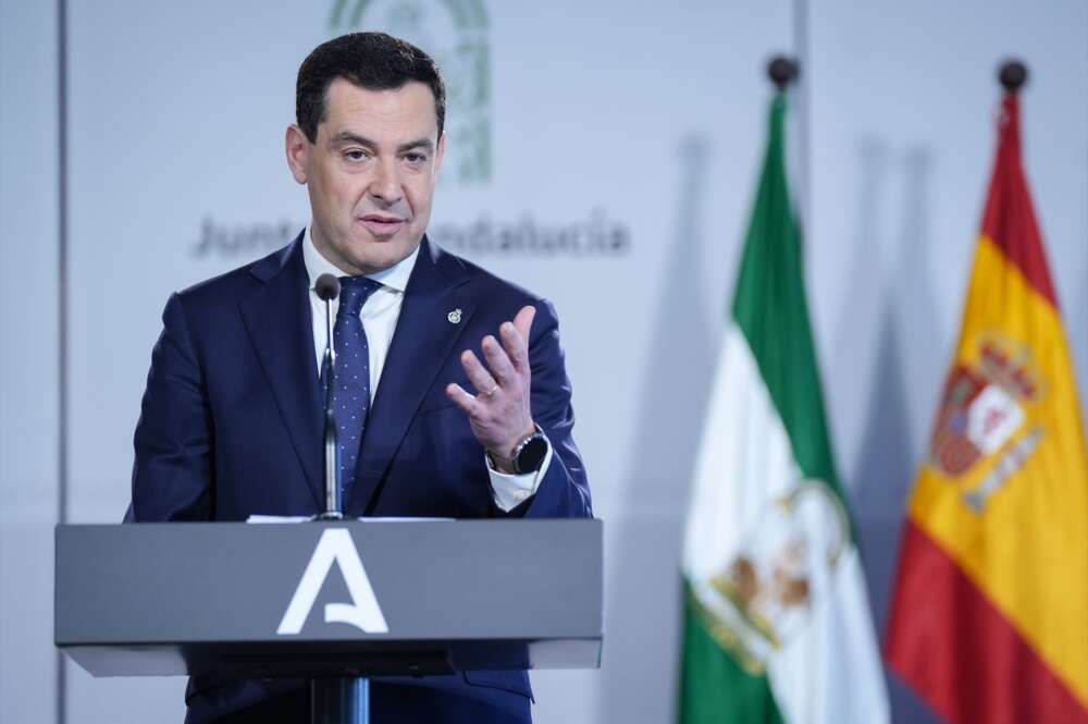 El presidente de la Junta de Andalucía, Juanma Moreno, durante la presentación de un proyecto el pasado mes de febrero.