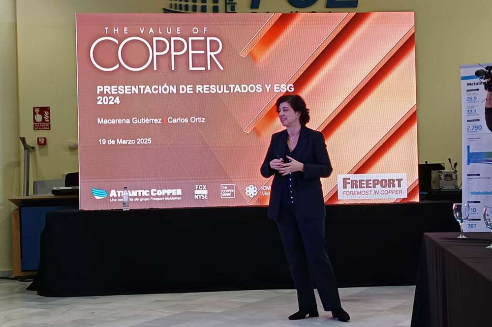 Macarena Gutiérrez, consejera delegada de Atlantic Copper, durante la presentación de los resultados de la compañía en 2024.