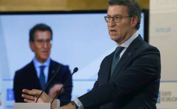 El presidente de la Xunta, Alberto Núñez Feijóo, durante una rueda de prensa en Santiago de Compostela. EFE/Lavandeira jr