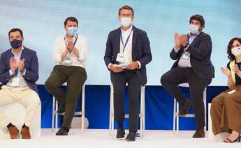 Alberto Núñez Feijóo, junto a sus homólogos de Andalucía, Castilla y León, Murcia y Madrid en el congreso del PPdeG. Foto: Europa Press