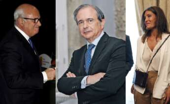 Ramón Reñón, Antonio Abril y Eva Cárdenas, miembros de la alta dirección de Inditex que abandonaron el grupo entre este año y 2018. Fotos: Casa Real y EFE