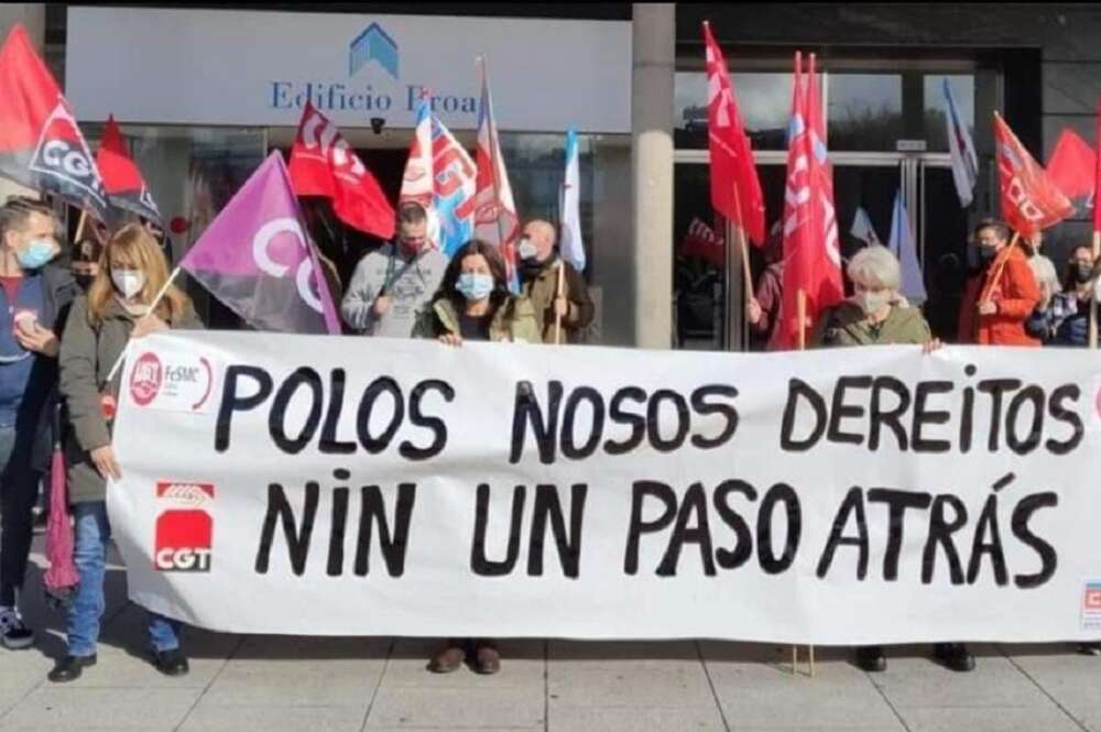 Imagen de archivo de una protesta de los trabajadores de la antigua Extel en A Coruña. Foto: CGT