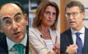 Ignacio Sánchez Galán, presidente de Iberdrola; Teresa Ribero, ministra de Transición Ecológica y Alberto Núñez Feijóo, presidente de la Xunta