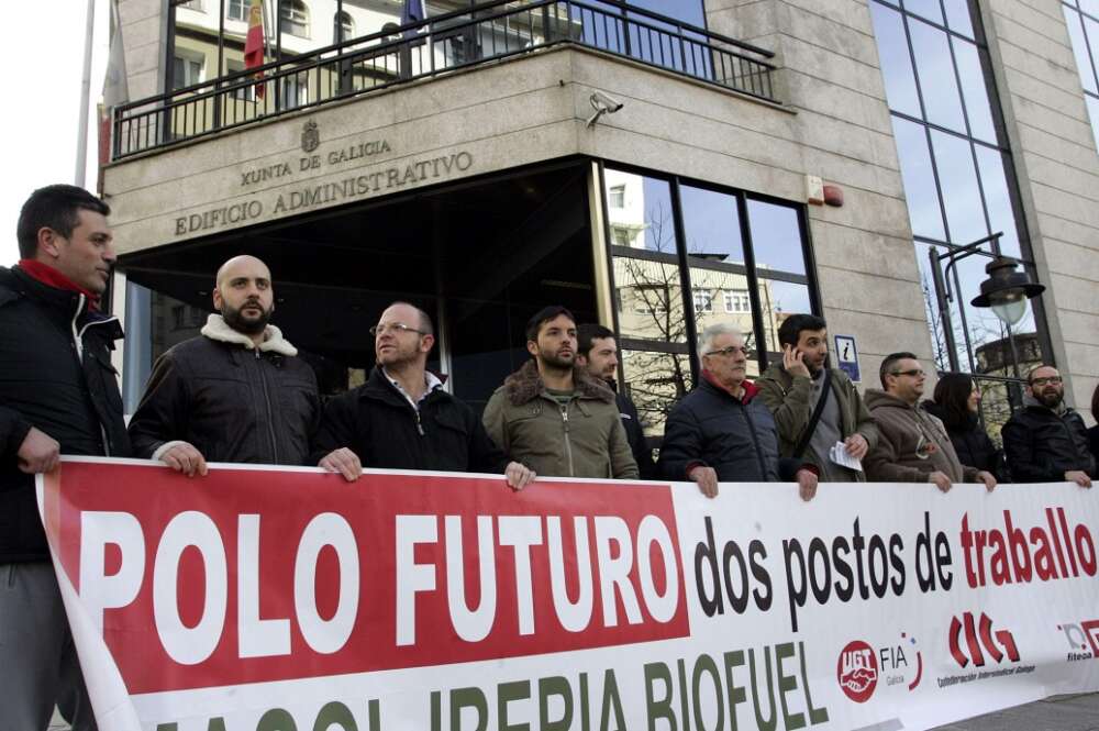 Foto de archivo de una protesta en los antiguos trabajadores de Infinita Renovables, cuya planta pasó luego a manos de Masol Renovables. Foto: EFE