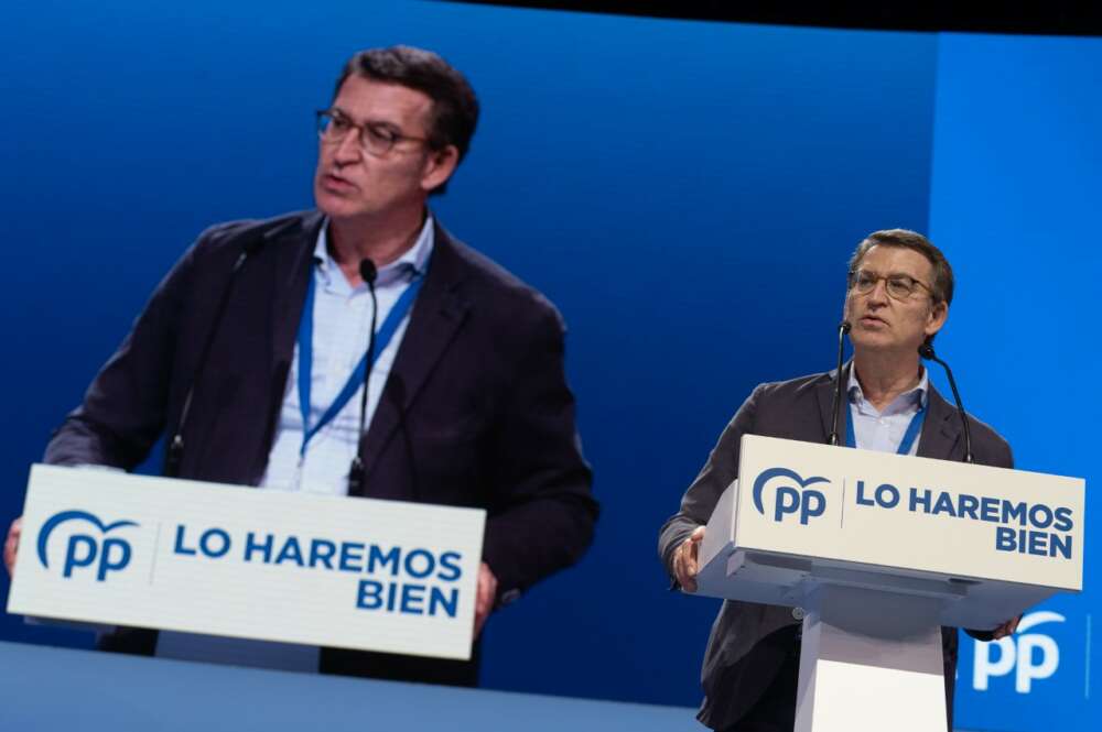 Alberto Núñez Feijóo durante el congreso del PP en Sevilla