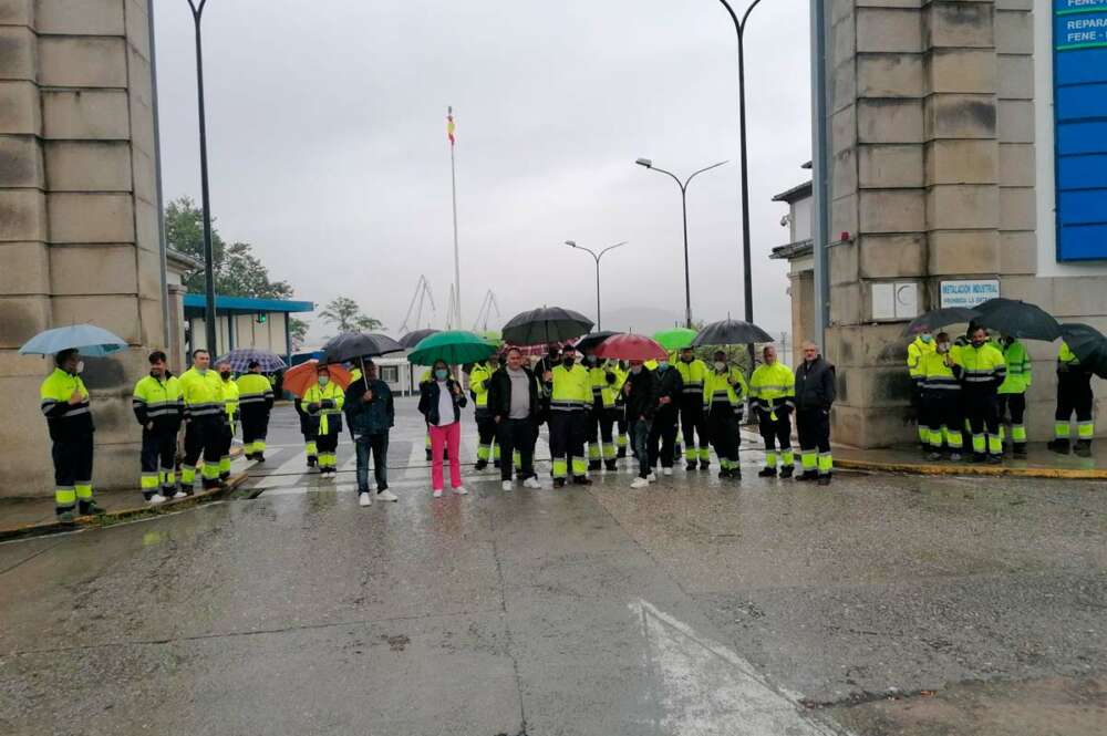 protesta de trabajadores de Eulen en las instalaciones de Navantia Ferrol