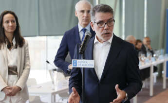 José Soares de Pina, consejero delegado de Altri, durante la presentación del proyecto para construir una fábrica de fibra textil en Palas de Rei (Lugo) / EFE