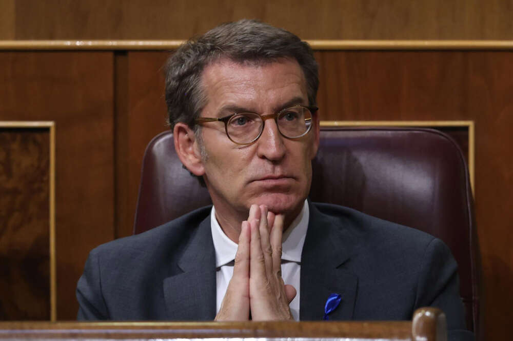 El presidente del PP, Alberto Núñez Feijóo, durante el debate sobre el Estado de la Nación en el Congreso