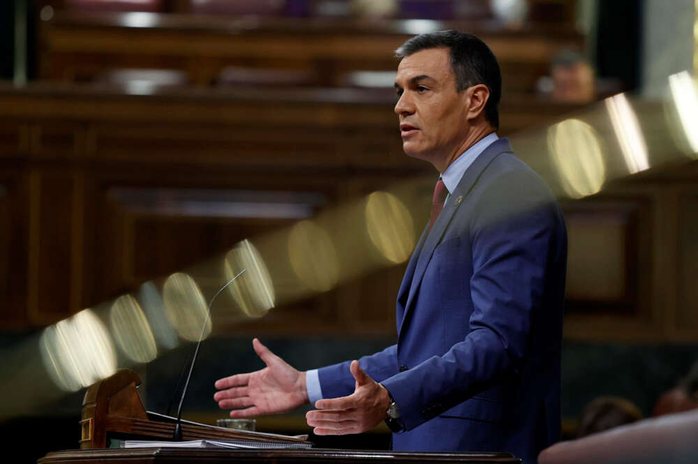 El presidente del Gobierno, Pedro Sánchez interviene durante la segunda jornada del debate sobre el Estado de la Nación en el Congreso