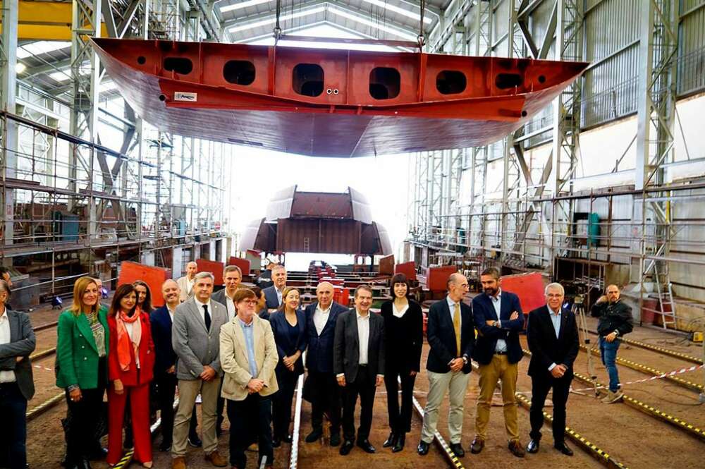 Acto de puesta de quilla del buque oceanográfico 'Odon de Buen', en el astillero vigués Armón, con la presencia de la ministra de Ciencia e Innovación, Diana Morant, entre otras autoridades