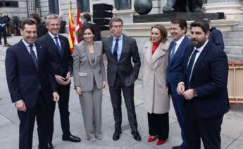 uanma Moreno, Alfonso Rueda, Isabel Díaz Ayuso, Alberto Núñez Feijóo, Cuca Gamarra, Alfonso Fernández Mañueco y Fernando López Miras, durante el acto institucional por el Día de la Constitución Española. - Eduardo Parra - Europa Press