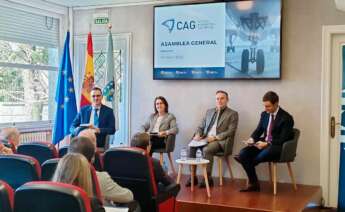 Asamblea general extraordinaria del Consorcio Gallego de Aeronáutica (CAG), con su presidente, Enrique Mallón, y la directora de la Axencia Galega de Innovación (GAIN), Patricia Argerey