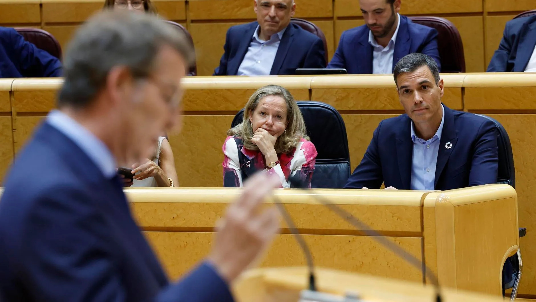 Alberto Núñez Feijóo interviene en el Senado ante la mirada de Pedro Sánchez / EFE