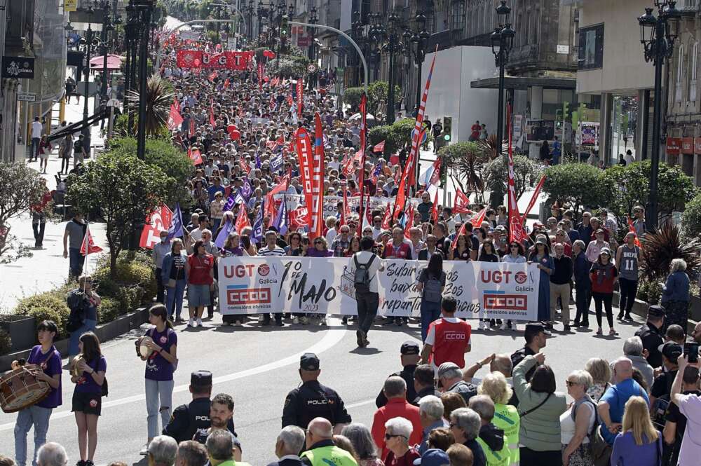 Manifestación del Primero de Mayo convocada por UGT y CCOO en Vigo. Foto: Europa Press