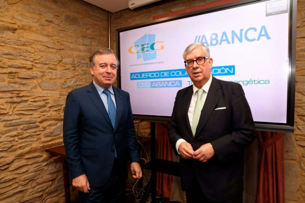 El consejero delegado de Abanca, Francisco Botas, y el presidente de la Confederación de Empresarios de Galicia (CEG), Juan Vieiteis 