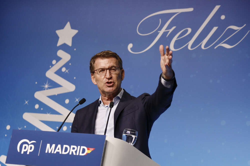 El presidente del PP, Alberto Núñez Feijóo, participa en el acto de Navidad del PP de Madrid