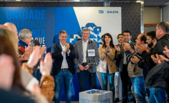 Alfonso Rueda participa en un acto electoral en Pontevedra.