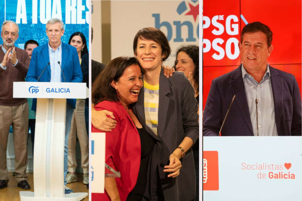 Alfonso Rueda, Ana Pontón y José Ramón Gómez Besteiro valoran los resultados de las elecciones europeas