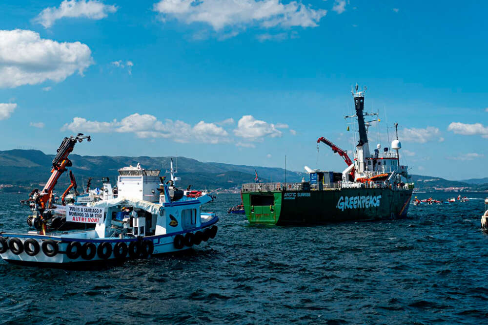 Protesta contra Altri en la ría de Arousa, a 12 de junio de 2024, Illa de Arousa (Pontevedra)