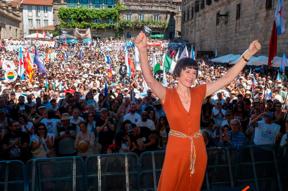 La portavoz nacional del BNG, Ana Pontón, durante una manifestación que ha convocado el BNG con motivo del Día da Patria Galega, a 25 de julio de 2024, en Santiago de Compostela