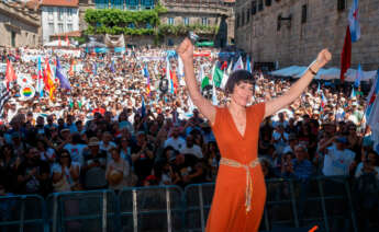 La portavoz nacional del BNG, Ana Pontón, durante una manifestación que ha convocado el BNG con motivo del Día da Patria Galega, a 25 de julio de 2024, en Santiago de Compostela