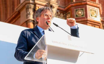 Carles Puigdemont, durante el discurso que ha hecho en Barcelona a su regreso a España