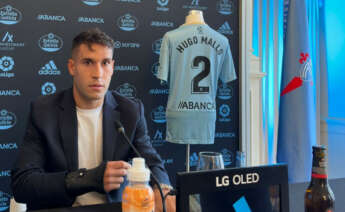 Hugo Mallo, excapitán del Celta de Vigo, durante la rueda de prensa de despedida del club