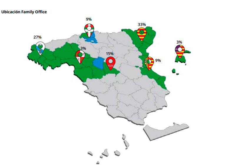 Mapa con la ubicación de los family office en la península Ibérica