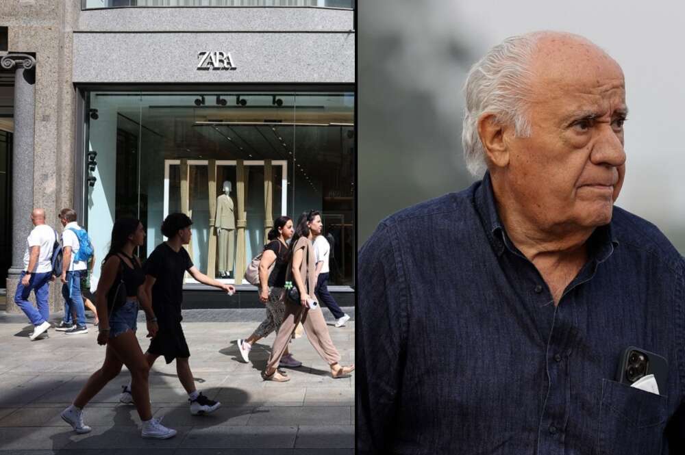 Una tienda de Zara al lado de una imagen de archivo de Amancio Ortega