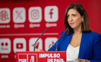 La portavoz del PSOE, Esther Peña, en una rueda de prensa en la sede nacional del partido en la calle Ferraz. - PSOE