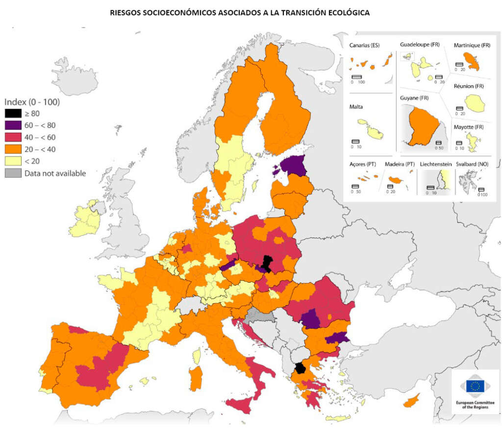 Mapa sobre los riesgos socioeconómicos asociados a la transición ecológica