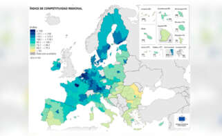 Mapa con el índice de competitividad regional en Europa