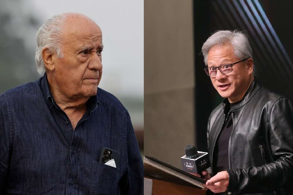 Amancio Ortega, fundador y primer accionista de Inditex, y Jensen Huang, presidente de la tecnológica Nvidia, una de las compañías impulsadas tras la victoria de Trump en Estados Unidos.