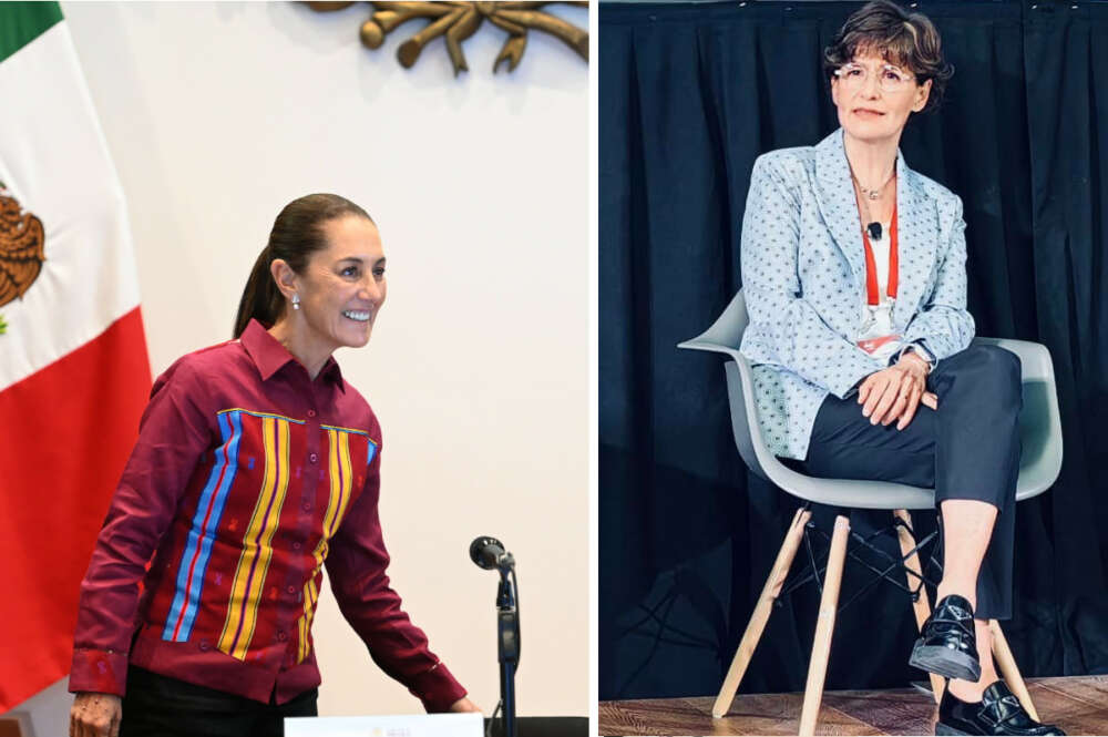 Claudia Sheinbaum, presidenta de México; y Tamara Caballero, CEO de Banco Multiva, del grupo de la familia Vázquez Raña