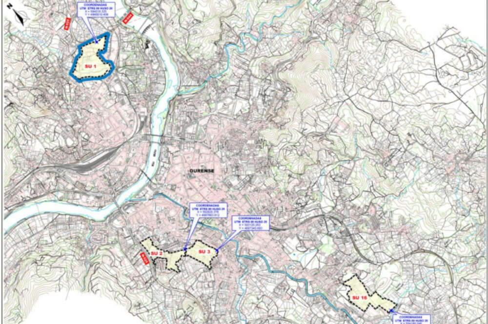 Zonas exploradas por la Xunta para el desarrollo de suelo residencial en Ourense