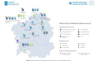 Mapa de los proyectos de hidrógeno de Galicia / AGH