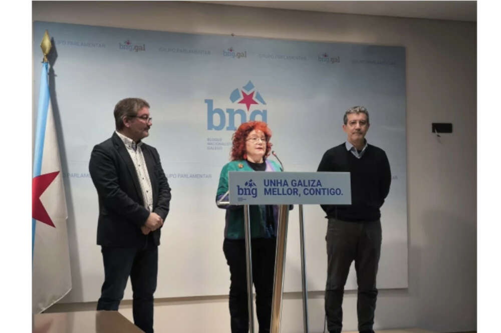 Rueda de prensa de los diputados del BNG Montse Prado, Oscar Insua e Iago Tabarés