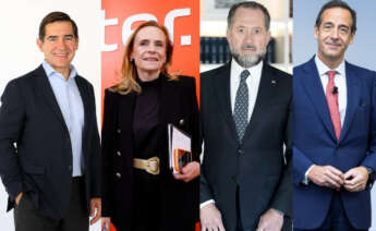 De izquierda a derecha, Carlos Torres (BBVA), Gloria Ortiz (Bankinter), Juan Carlos Escotet (Abanca) y Gonzalo Gortázar (Caixabank)