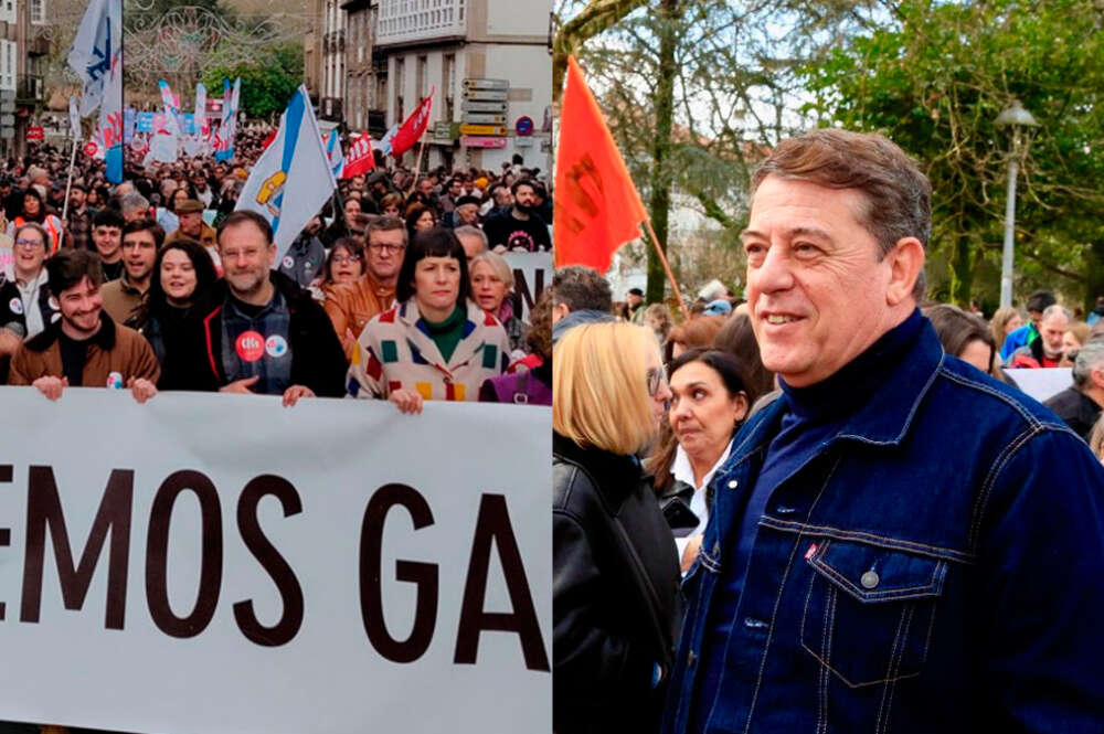 Ana Pontón y José Ramón Gómez Besteiro en la manifestación en defensa del gallego en Santiago