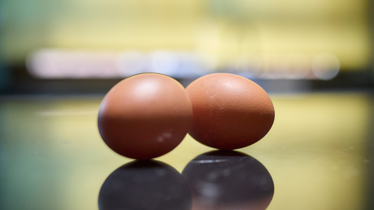 Dos huevos sobre una mesa