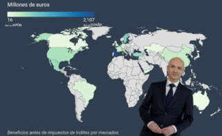 Óscar García Maceiras, CEO de Inditex, y un mapa de color con los beneficios en los principales mercados de la compañía