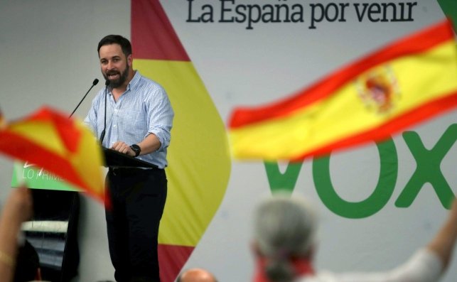 El presidente de Vox, Santiago Abascal, en un mitin en Barcelona. EFE