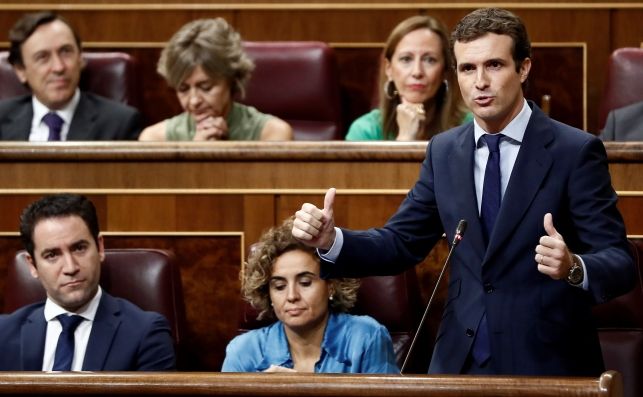 El presidente del PP, Pablo Casado, en el Congreso de los Diputados, el 12 de septiembre de 2018. Foto: EFE/Mariscal