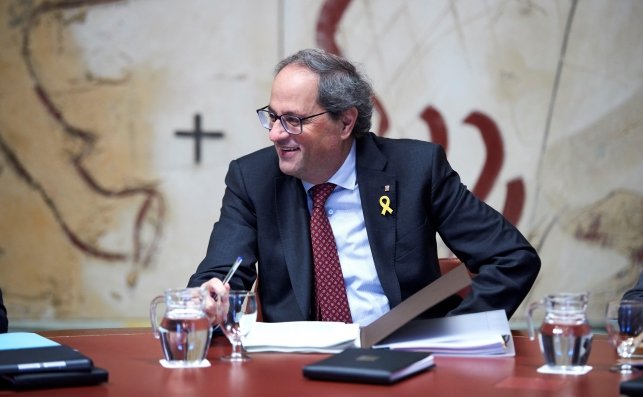 El presidente de la Generalitat, Quim Torra, durante la reunión semanal del gobierno catalán que se produce cuando el Govern se dispone a iniciar las negociaciones con los comunes sobre los impuestos de la Generalitat. Foto: EFE/AG